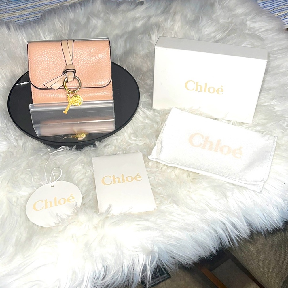 CHLOÉ Alphabet embellished textured-leather wallet soft pink NWT full inclusion